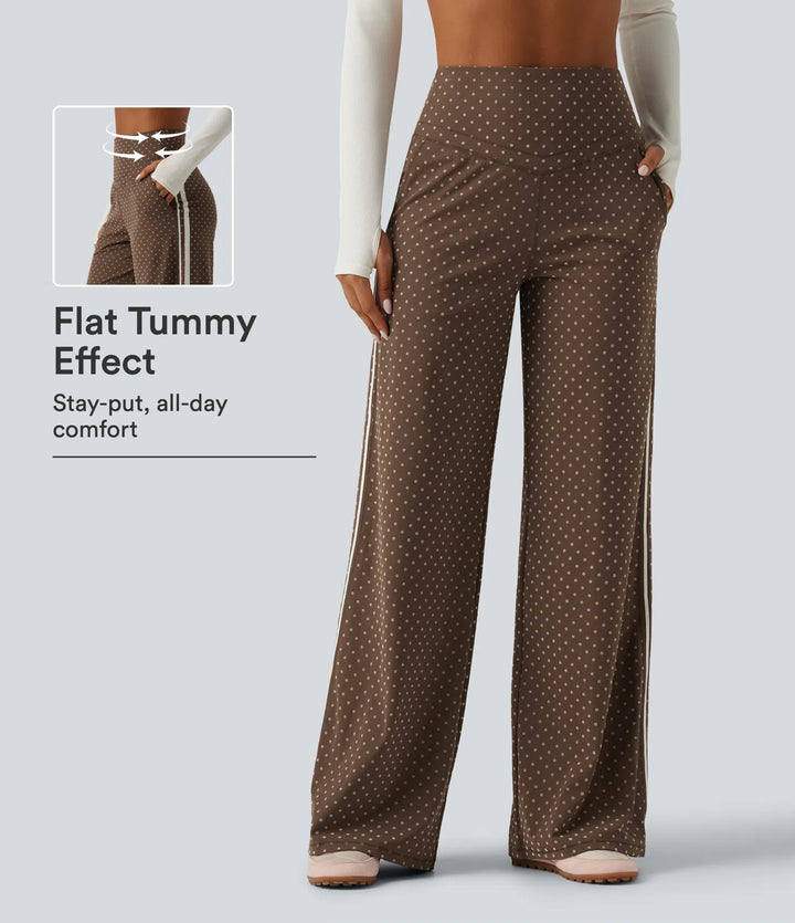 Halara UltraSculpt Flocked High Waisted V Shaped Tummy Control Straight Leg Polka Dot Yoga Pants with Pockets