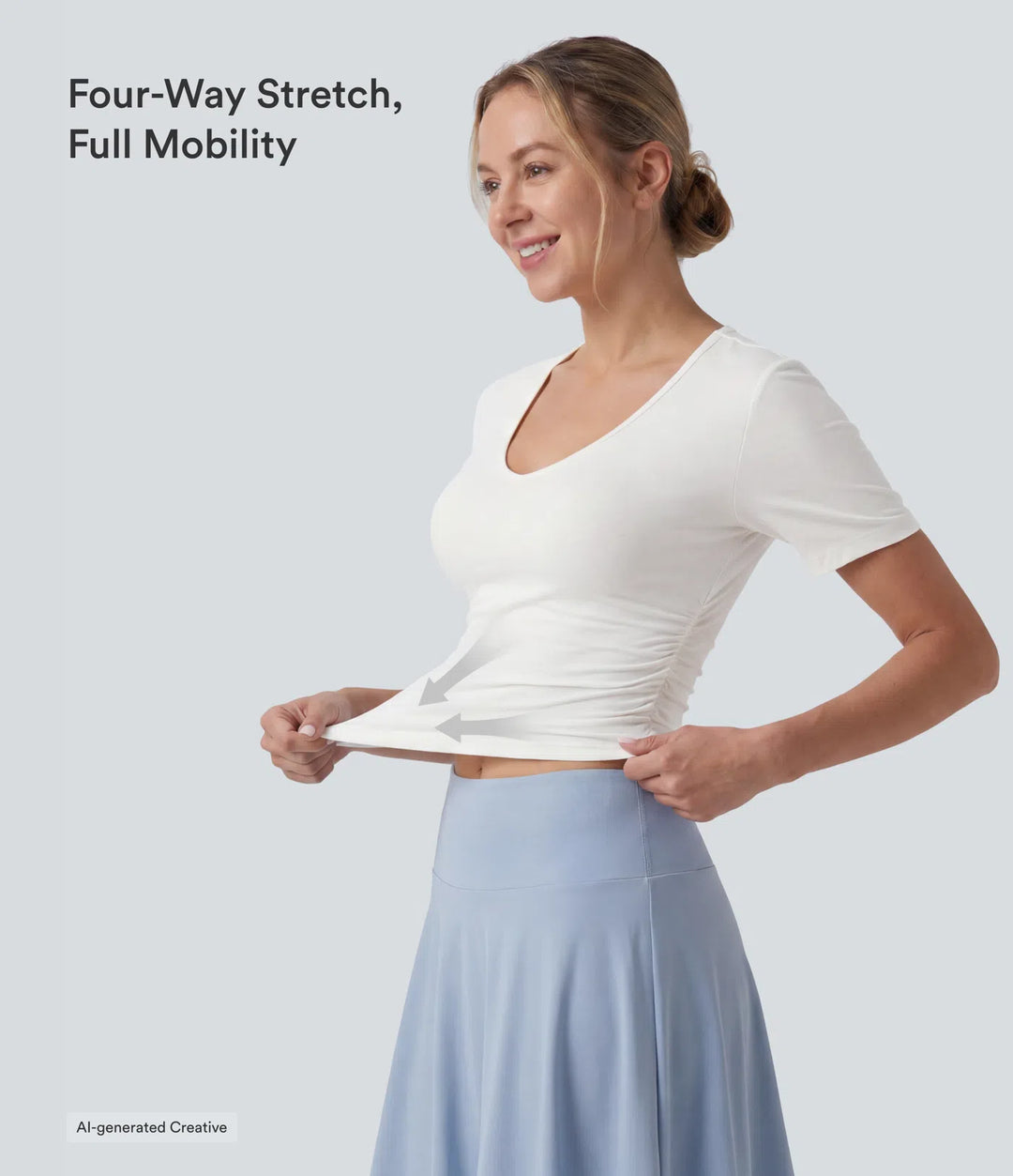 V Neck Short Sleeve Cropped Casual T-Shirt