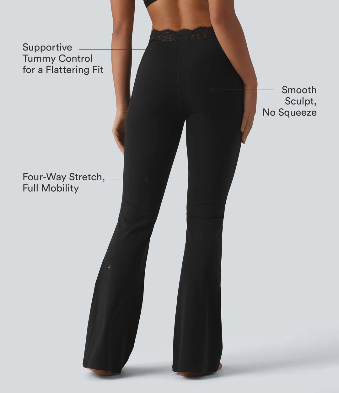 Halara UltraSculpt V-Shaped High Waisted Contrast Lace Yoga Flare Leggings with Pockets
