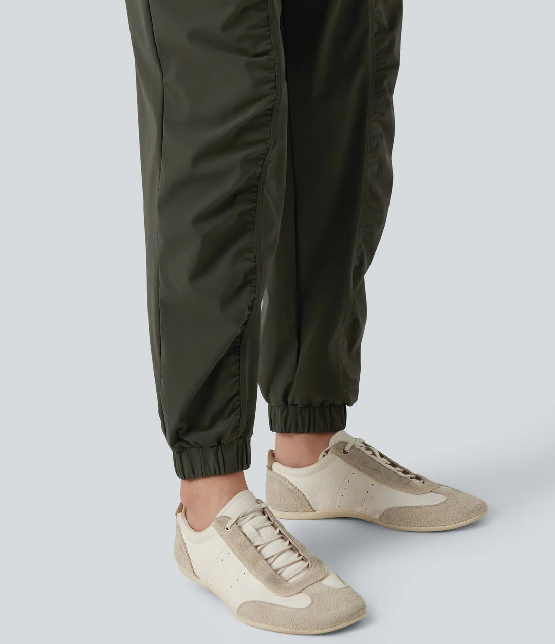 Mid Rise Drawstring Ruched Tapered Quick Dry InstantCool Running Joggers with Pockets-UPF40+