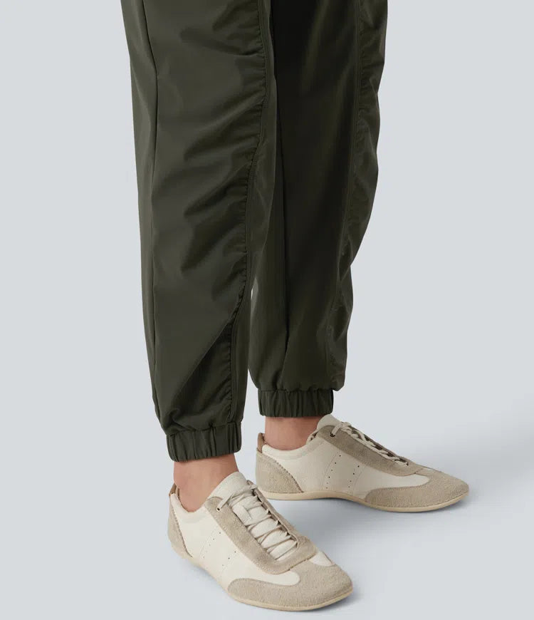 Mid Rise Drawstring Ruched Tapered Quick Dry InstantCool Running Joggers with Pockets-UPF40+