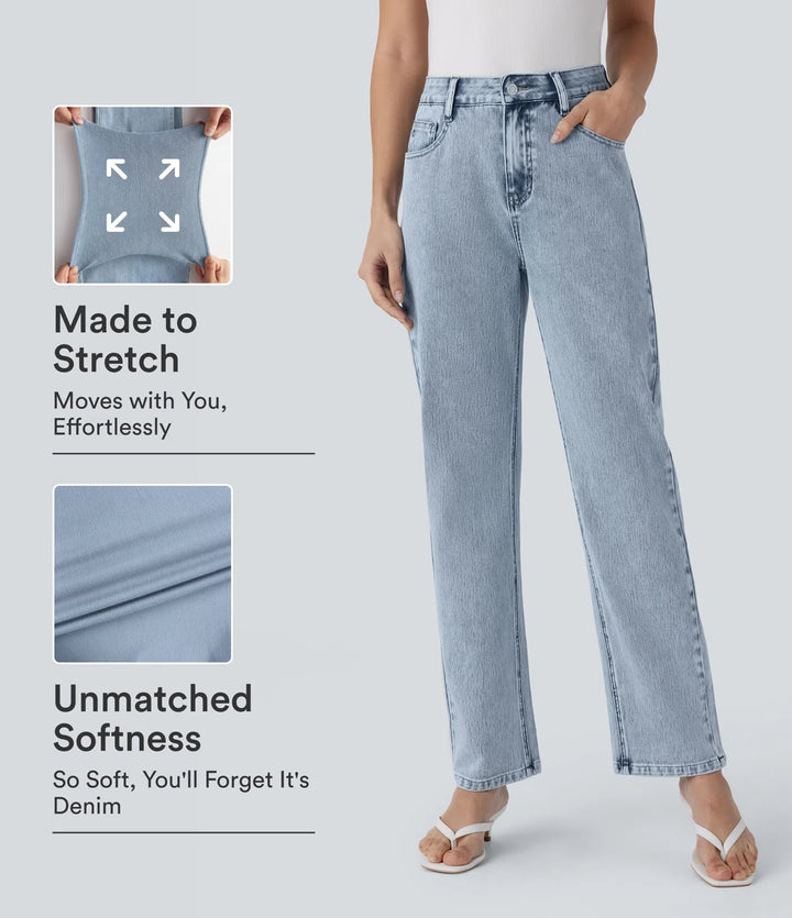 Halara Flex High Waisted Zipper Pockets Straight Leg Casual Jeans