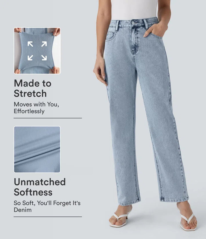 Halara Flex High Waisted Zipper Pockets Straight Leg Casual Jeans