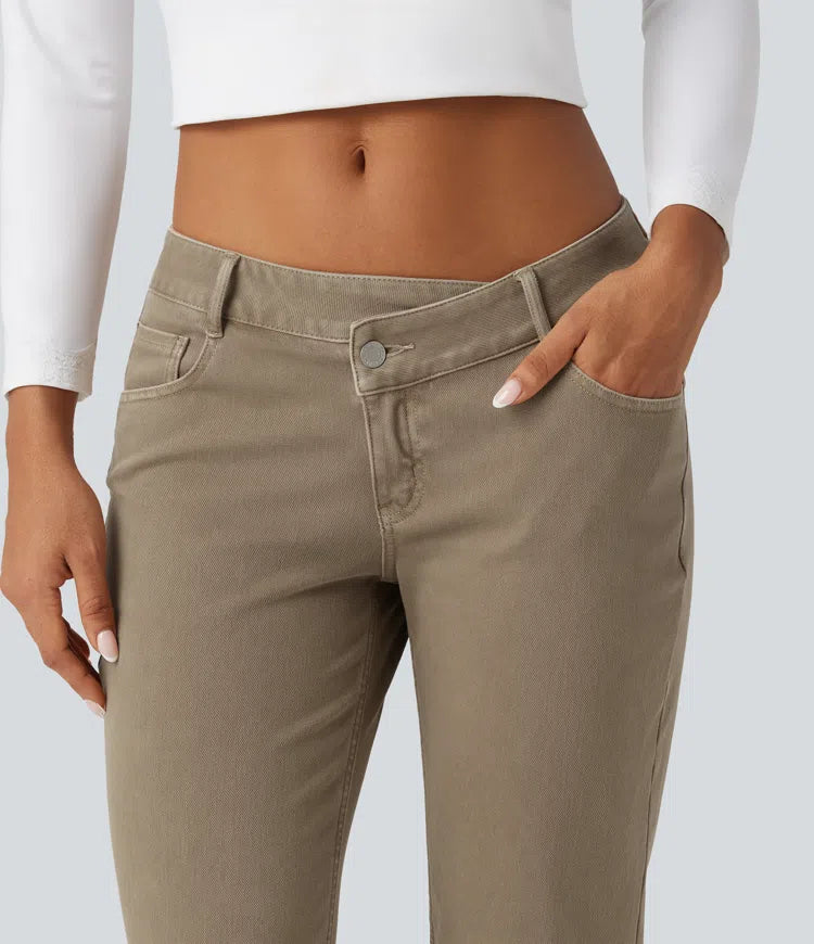 Halara Flex Low Rise Asymmetric Straight Leg Colorful Casual Jeans with Pockets