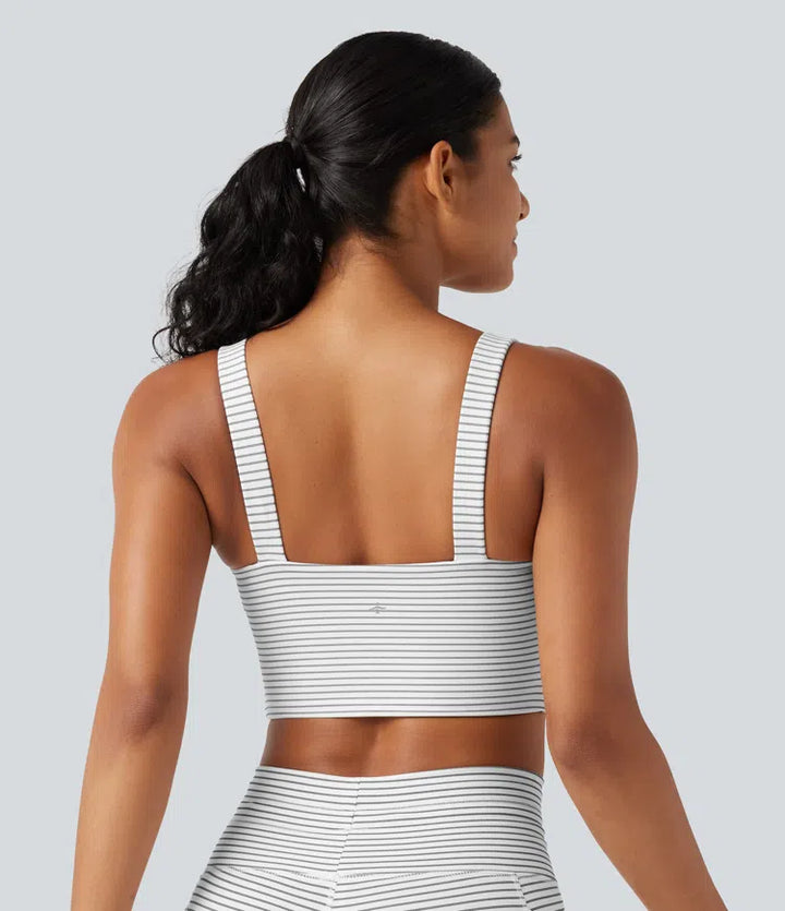 Low Support Non-Removable Pad Push-Up Stripe Yoga Sports Bra