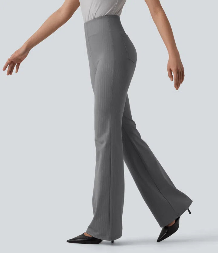 High Waisted Stripe Flare Work Pants with Pockets