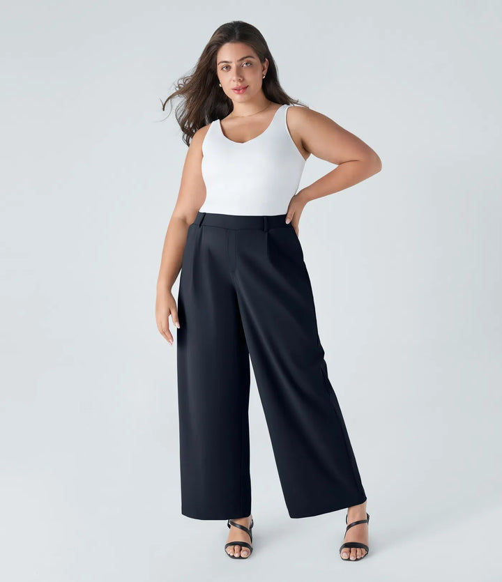 Marlenna Flex DayStretch High Waisted Pocket Straight Leg Work Plus Size Pants