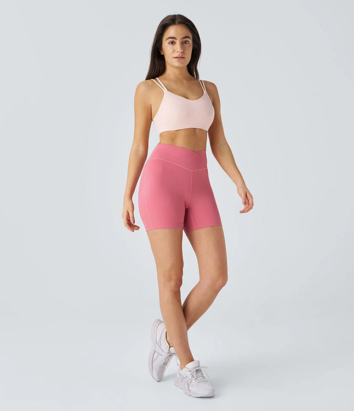 SoftlyZero Plush High Waisted Crossover Ruched Yoga Shorts 5&