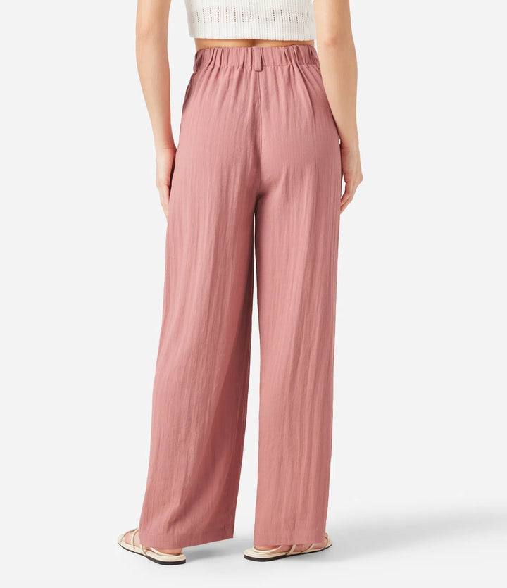 High Waisted Pocket Wide Leg Flowy Solid Palazzo Casual Linen-Feel Pants