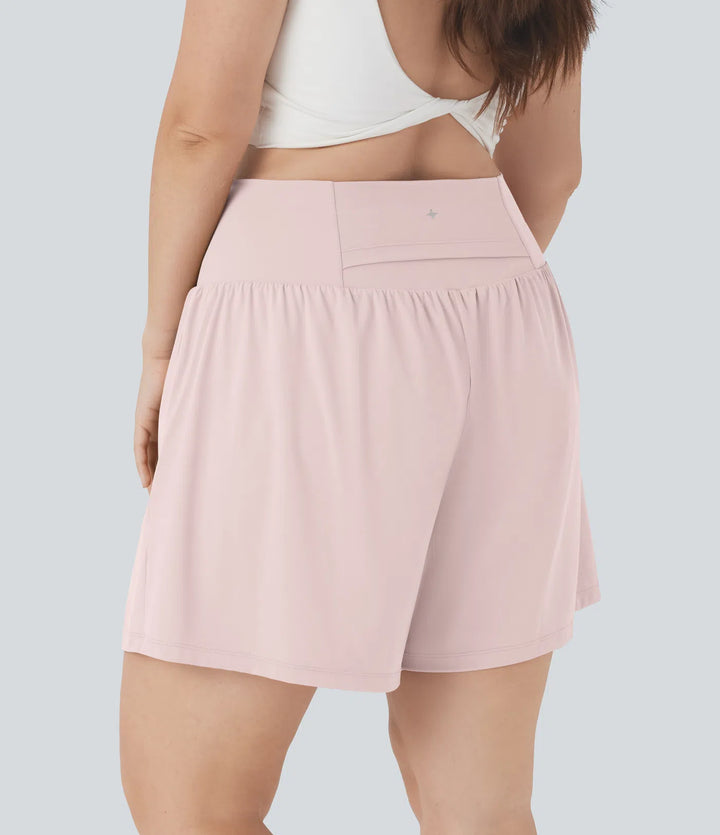 SoftlyZero Airy Super High Waisted 2-in-1 InstantCool Yoga Plus Size Shorts 7" with Pockets