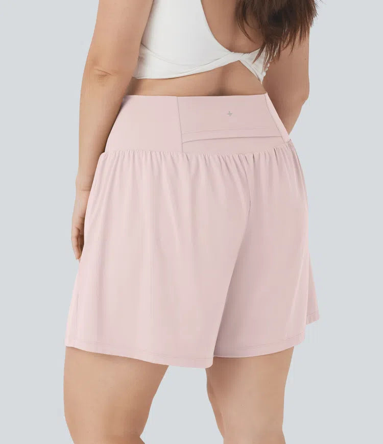 SoftlyZero Airy Super High Waisted 2-in-1 InstantCool Yoga Plus Size Shorts 7" with Pockets