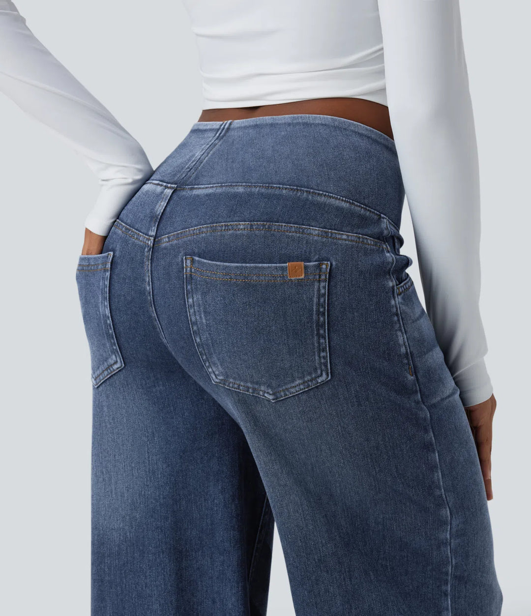 Halara Flex Mid Rise Draped Lyocell Washed Casual Baggy Wide Leg Jeans with Pockets