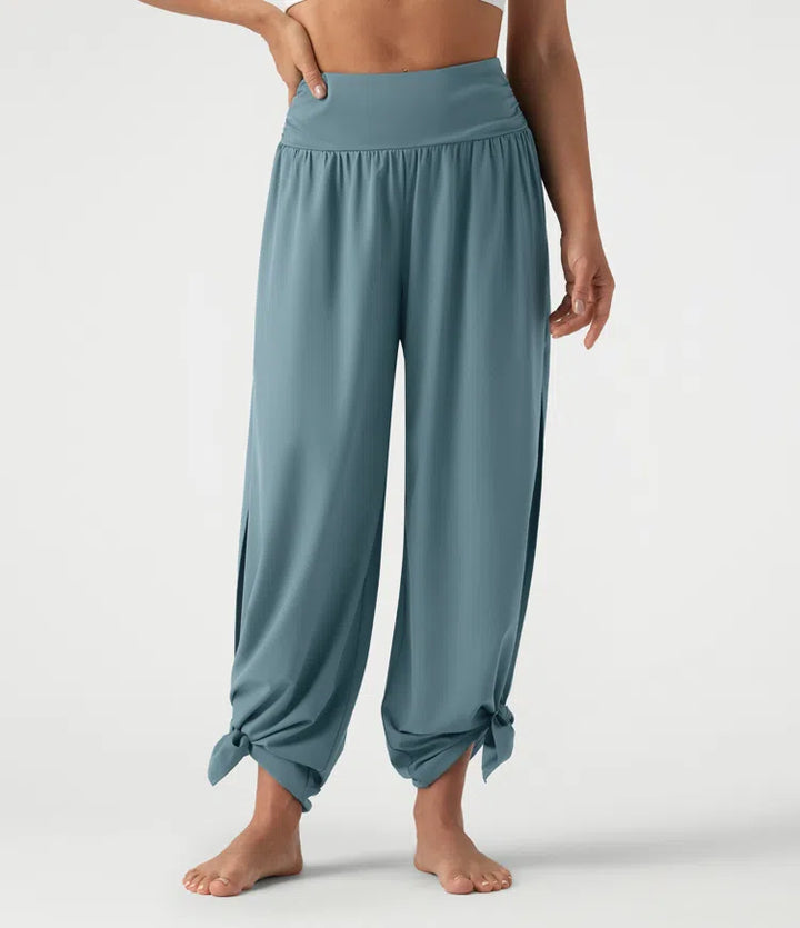 Breezeful High Waisted Ruched Split Quick Dry Resort Flowy Pants with Pockets