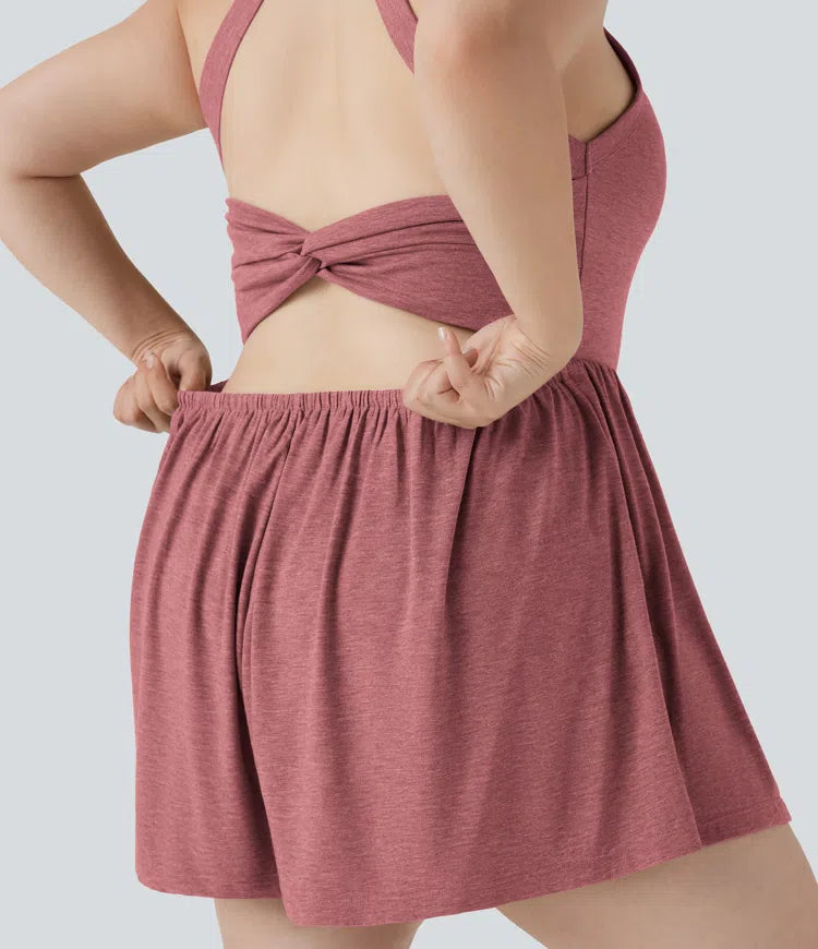 2-in-1 Plus Size Romper with Pockets-Easy Peezy Edition