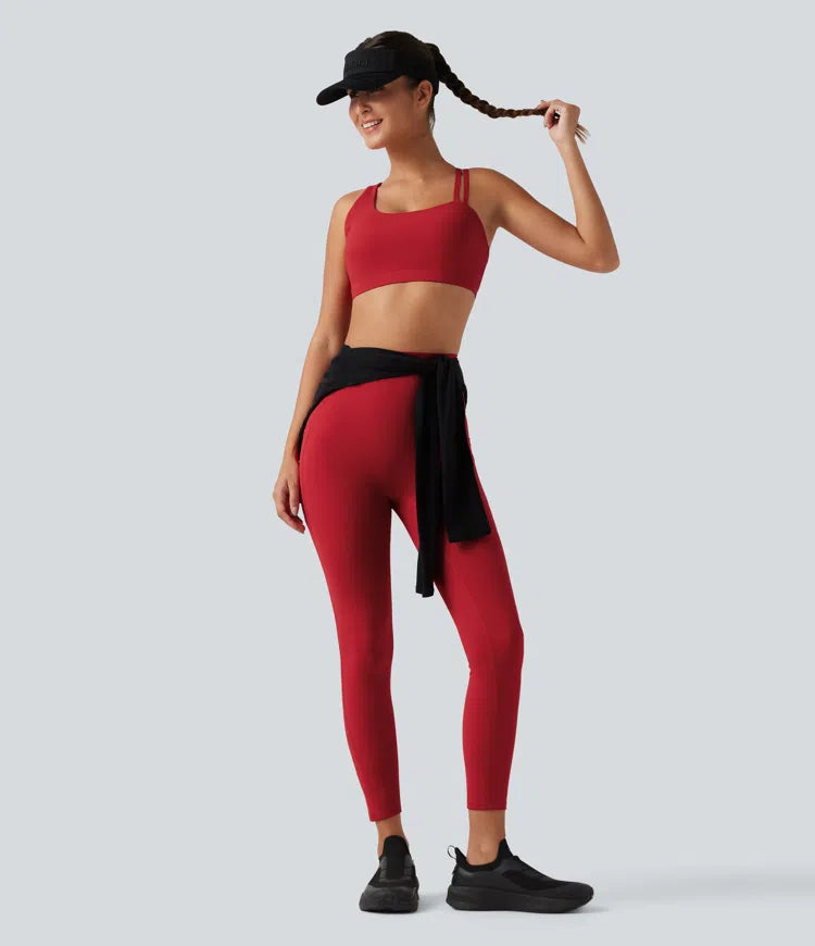 Halara UltraSculpt Ribbed Low Support Asymmetric Cut Out Built-in Bra Running Sports Bra