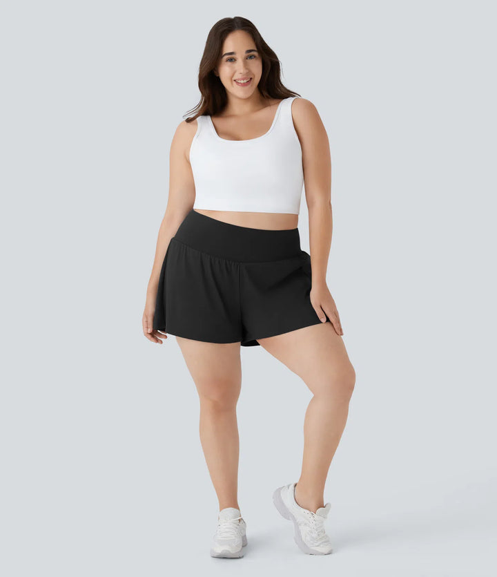 Super High Waisted Pocket &amp; Pocket 2-in-1 Yoga Plus Size Shorts 4&