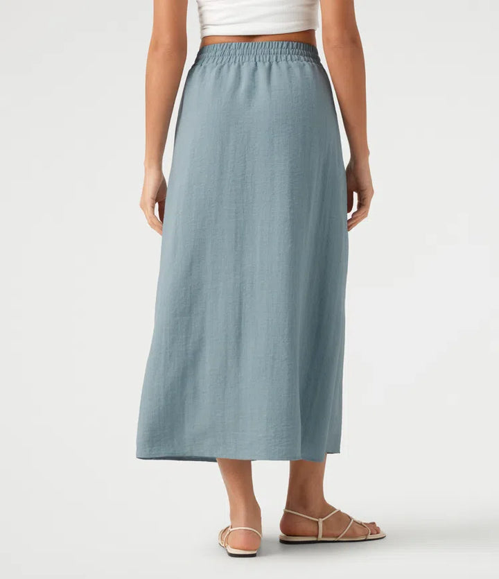 High Waisted Drawstring Maxi Linen-Feel Casual Skirt