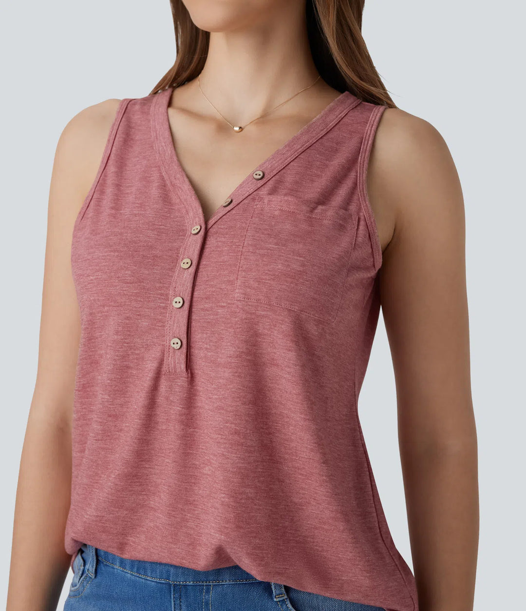V Neck Sleeveless Decorative Casual Top