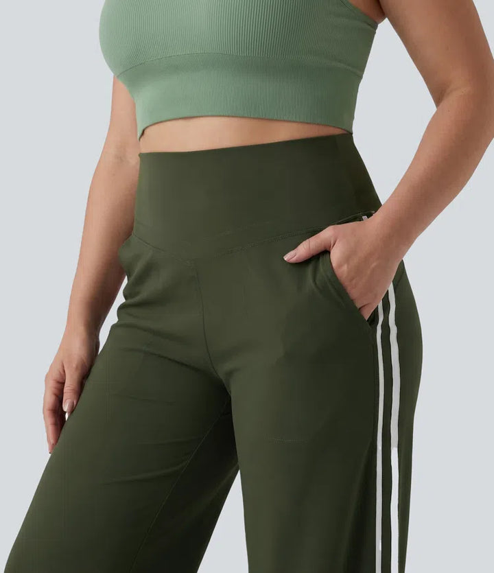 Plus Size Halara UltraSculpt High Waisted Tummy Control Color Block Stripes Yoga Baggy Pants with Pockets