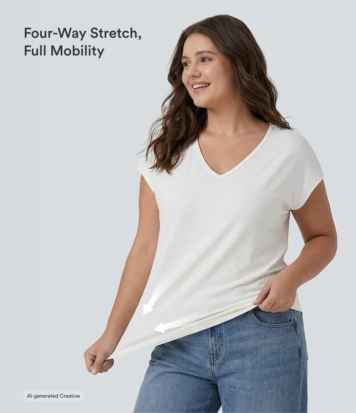 V-neck Short Sleeve Casual Plus Size T-Shirt