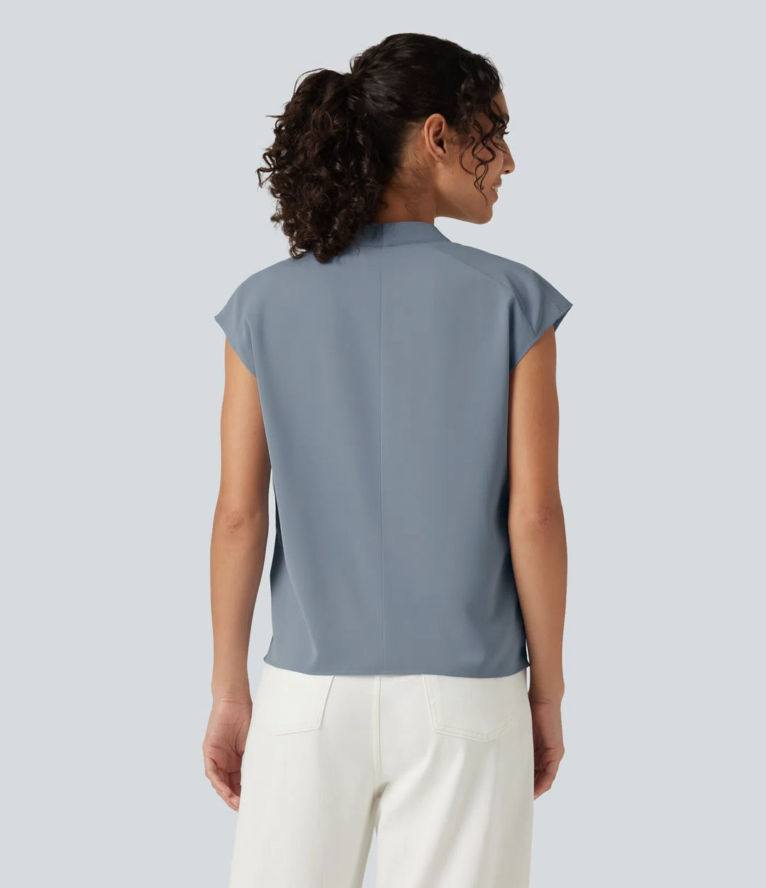 Wrinkle Recovery V Neck Sleeveless Ruched Boxy Casual Blouse