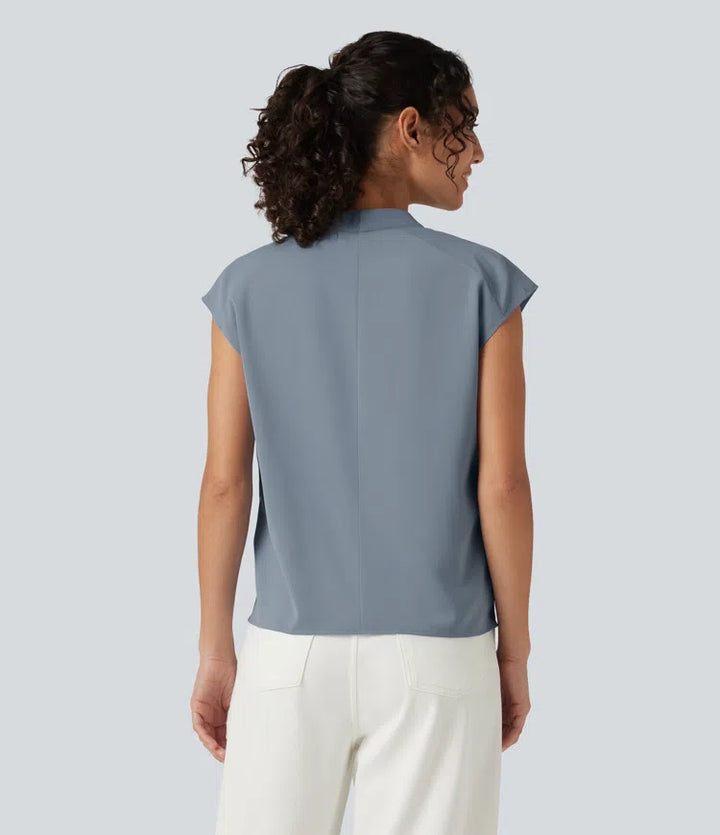 Wrinkle Recovery V Neck Sleeveless Ruched Boxy Casual Blouse