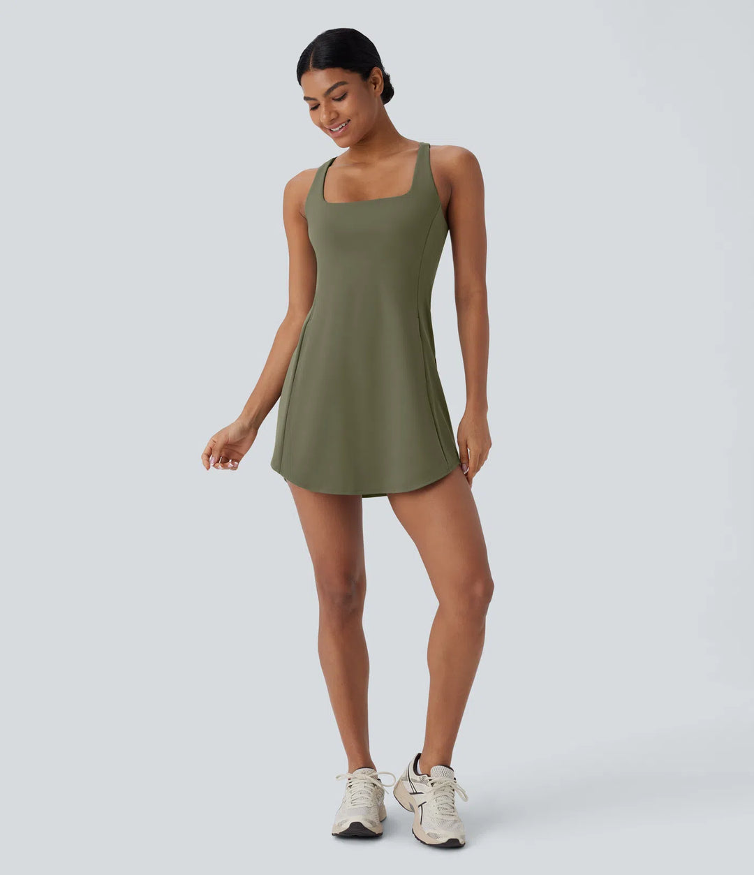 SoftlyZero Plush Cut Out Pocket 2-Piece Mini Yoga Active Dress