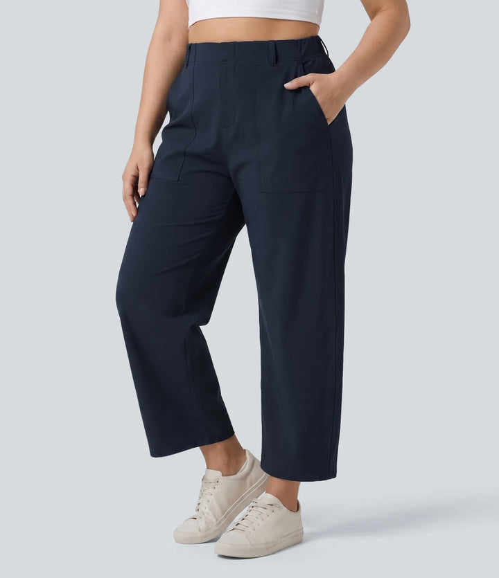 Plus Size DayStretch High Waisted Barrel Leg Casual Pants with Pockets