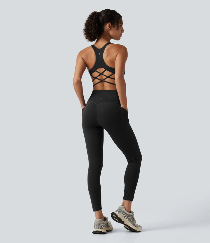 Halara UltraSculpt Built-in Bra Tummy Control Workout Jumpsuit with Pockets-Easy Peezy Edition