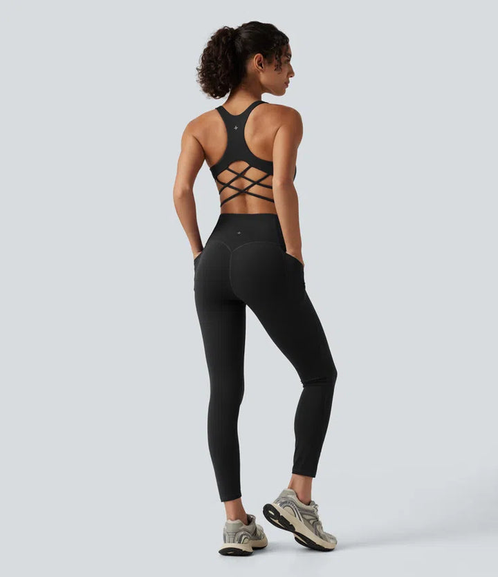 Halara UltraSculpt Built-in Bra Tummy Control Workout Jumpsuit with Pockets-Easy Peezy Edition