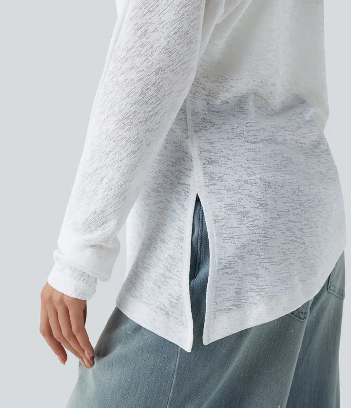 Semi Sheer One Shoulder Long Sleeve Asymmetric Hem Casual T-Shirt