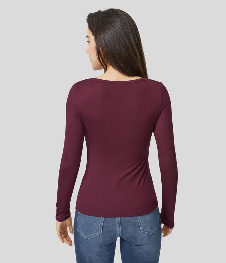 Ribbed Henley Neck Long Sleeve Slim Casual T-Shirt