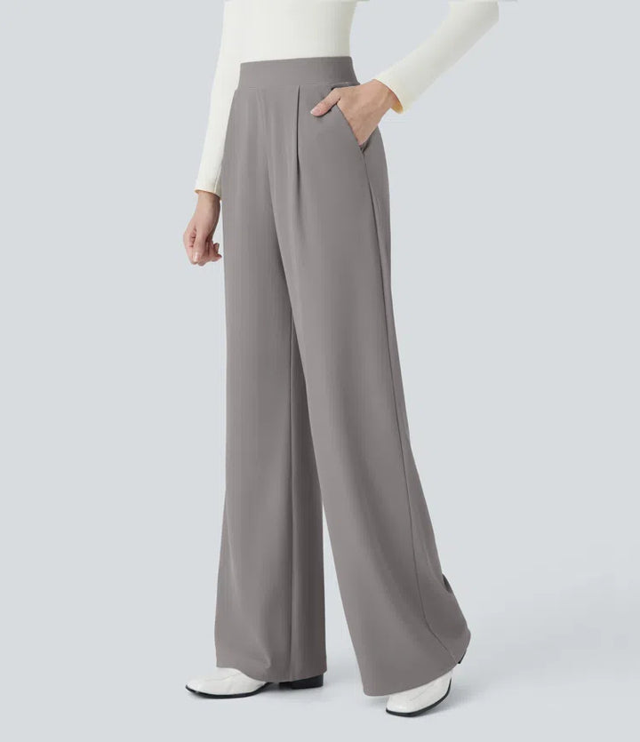 Halara Flex High Waisted Body Sculpt Waist-Slimming Pocket Wide Leg Micro Waffle Work Pants