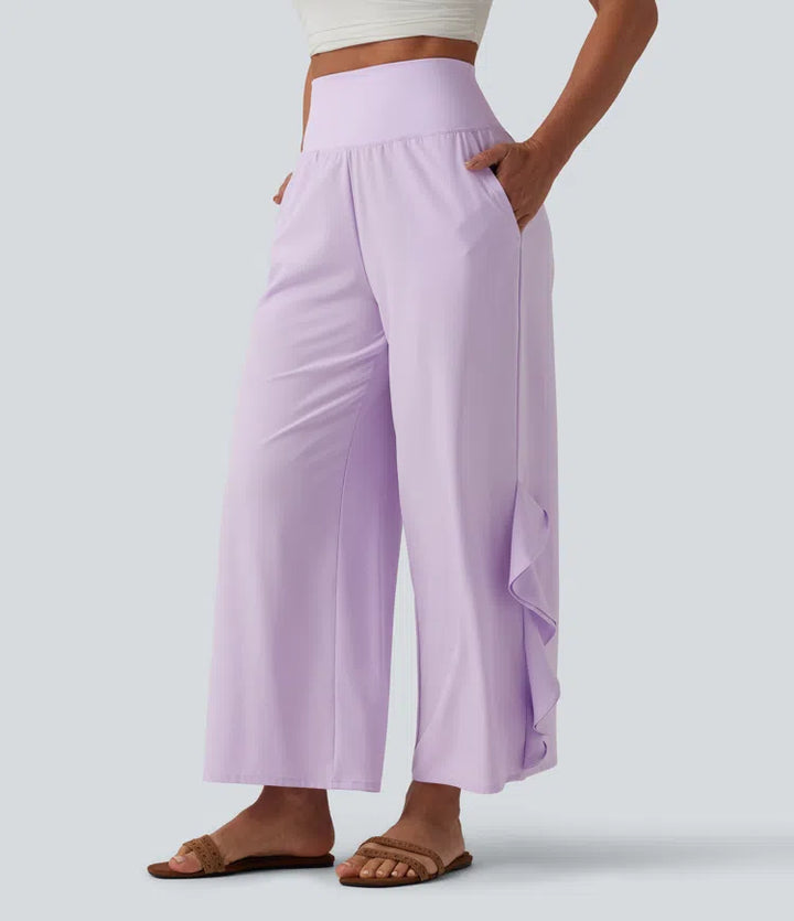 Breezeful High Waisted Ruffle Wide Leg Quick Dry Pants with Pockets