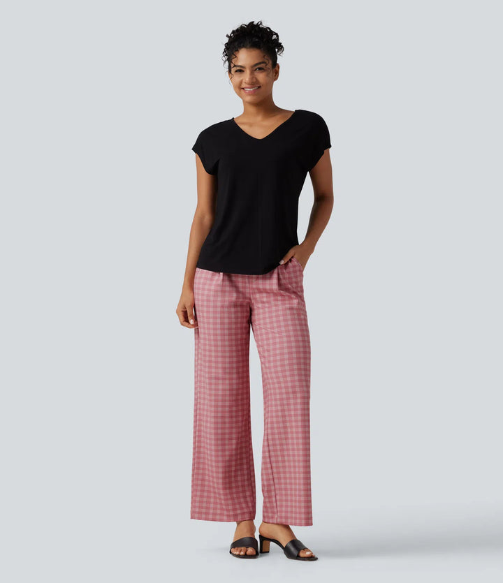 Halara Flex High Waisted Straight Leg Plaid Work Pants with Pockets