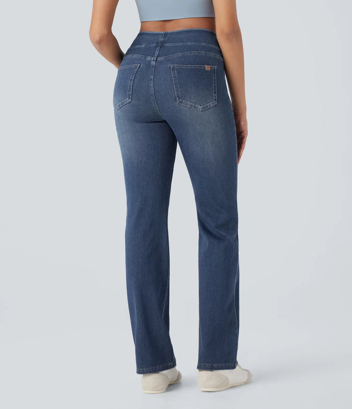 Halara Flex High Waisted Tummy Control Washed Casual Bootcut Jeans with Pockets