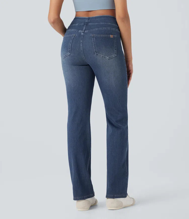 Halara Flex High Waisted Tummy Control Washed Casual Bootcut Jeans with Pockets