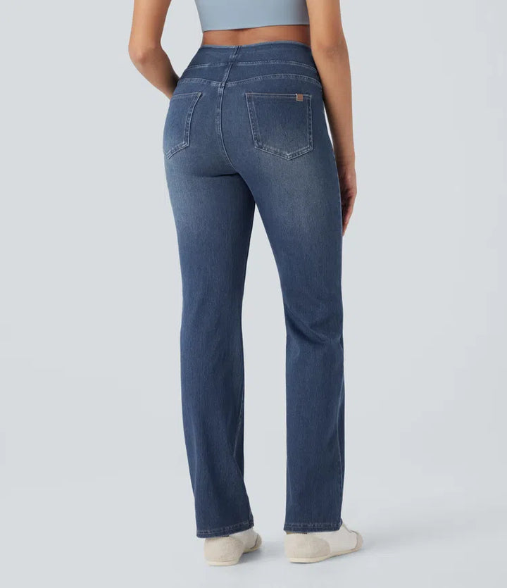 Halara Flex High Waisted Tummy Control Washed Casual Bootcut Jeans with Pockets