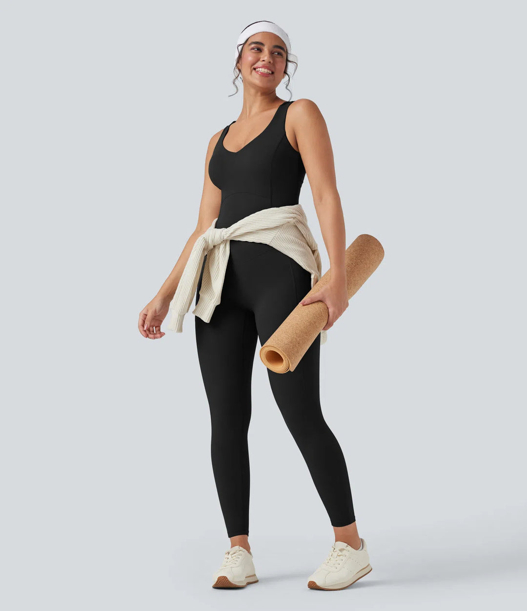 Halara UltraSculpt V Neck Tummy Control Butt Lifting Workout Jumpsuit with Pockets