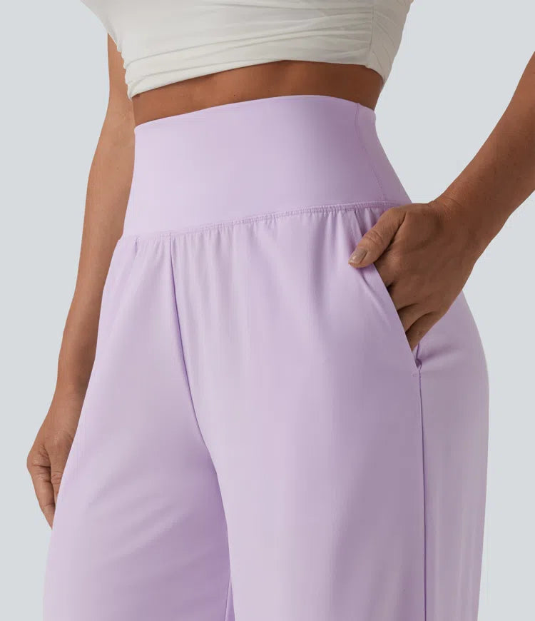 Breezeful High Waisted Ruffle Wide Leg Quick Dry Pants with Pockets
