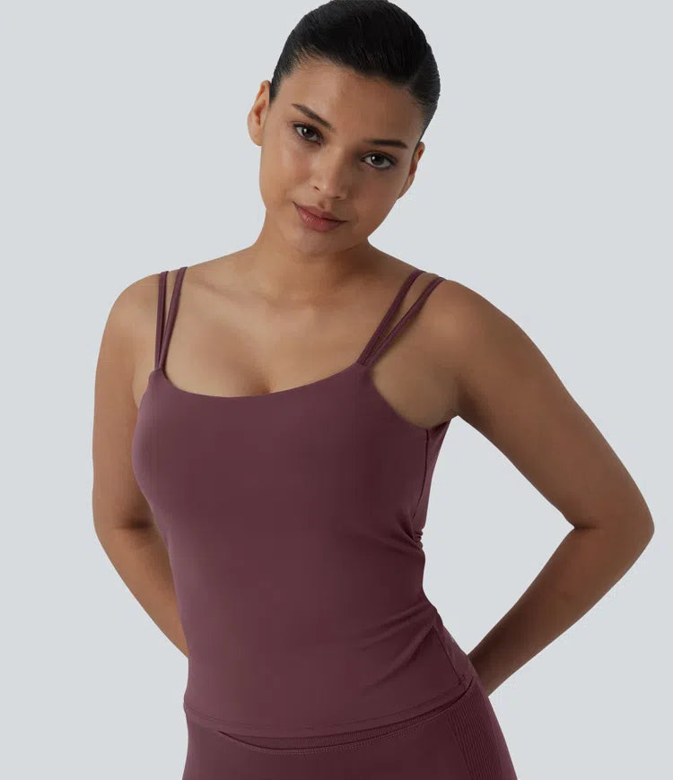 Halara UltraSculpt Double Straps Twisted Backless Cropped Yoga Tank Top-Longer Length