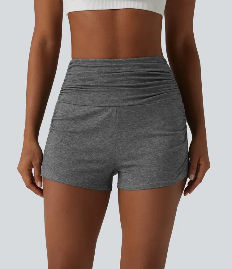 High Waisted Ruched Built-in Underwear Casual Shorts 2.5&