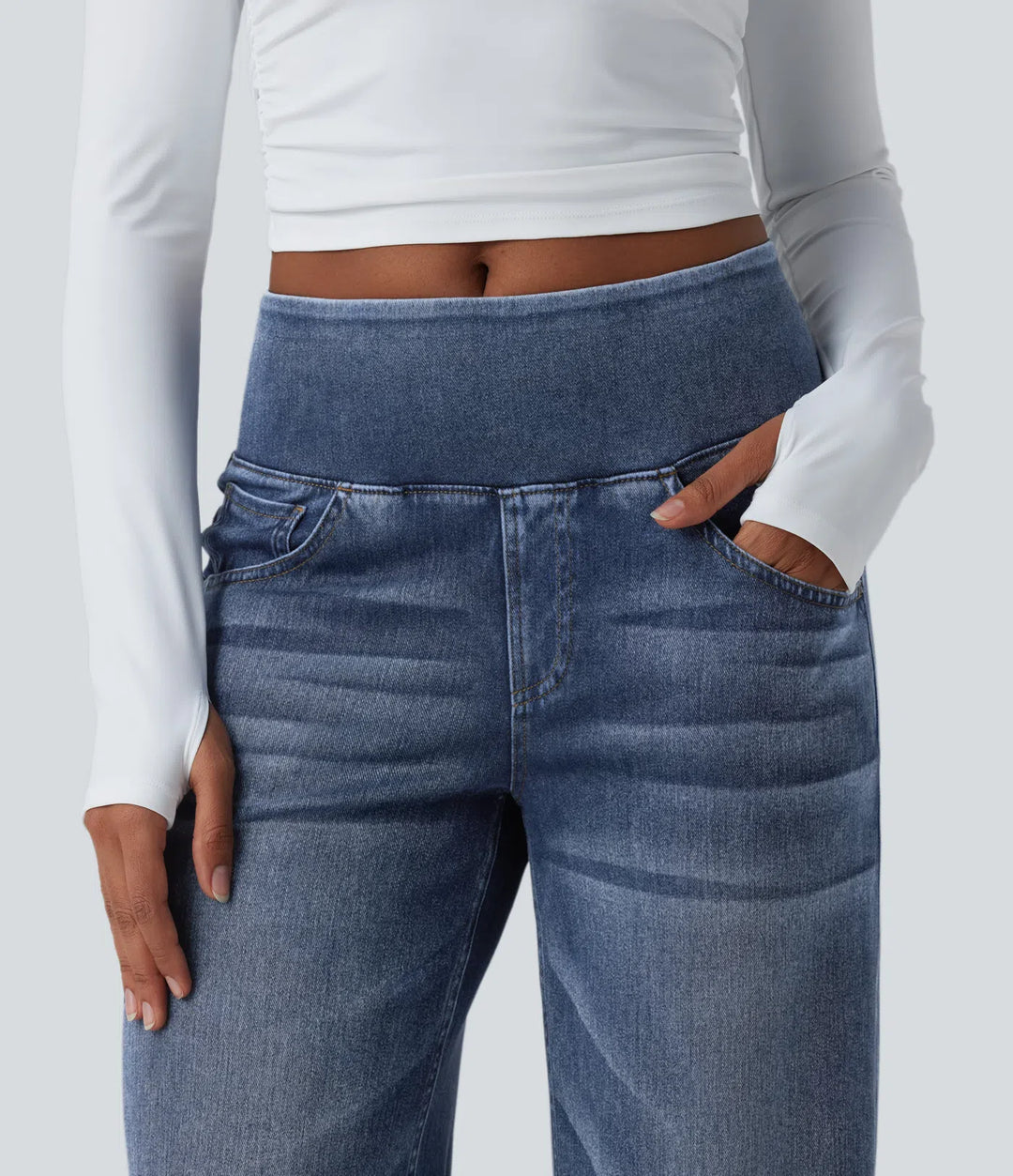 Halara Flex Mid Rise Draped Lyocell Washed Casual Baggy Wide Leg Jeans with Pockets