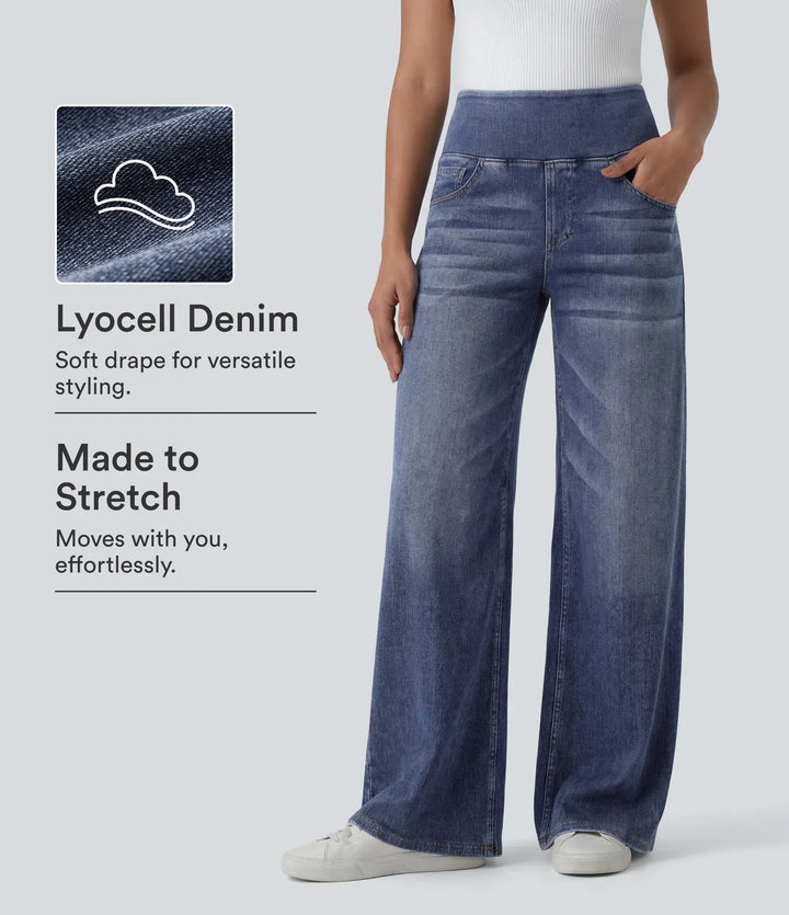 Halara Flex Mid Rise Draped Lyocell Washed Casual Baggy Wide Leg Jeans with Pockets