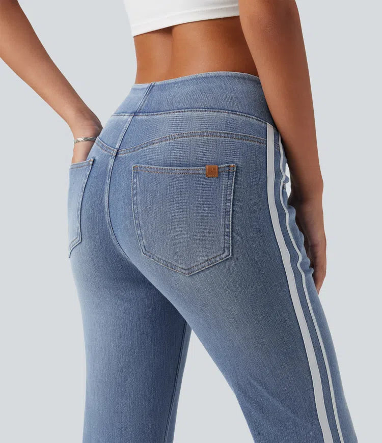 Halara Flex High Waisted Stripe Flare Washed Casual Jeans with Pockets
