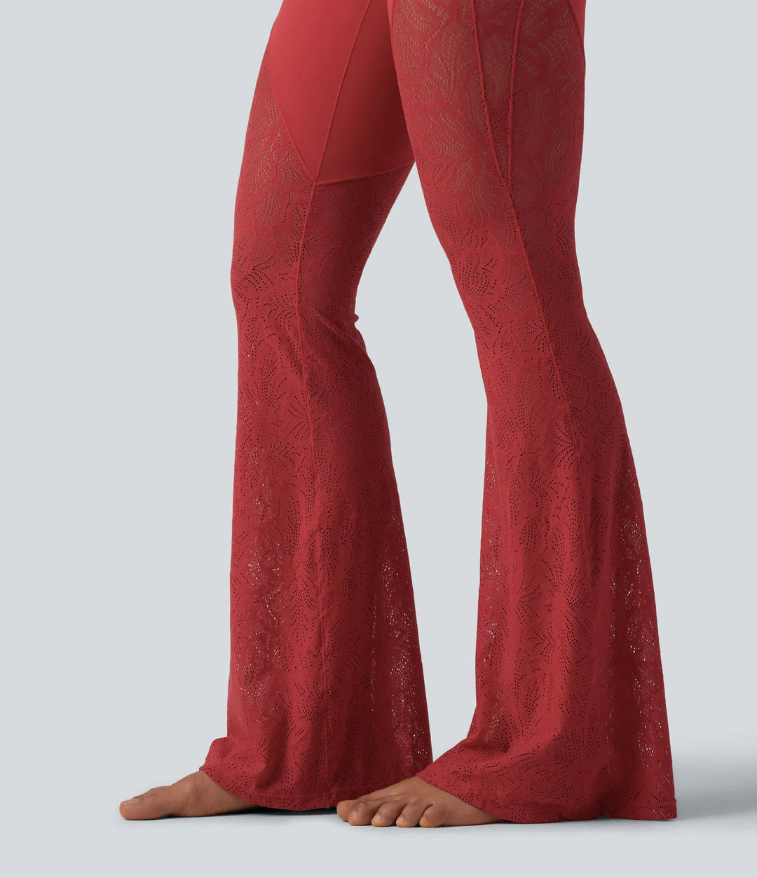 Halara UltraSculpt High Waisted Tummy Control Contrast Lace Yoga Flare Leggings with Pocket