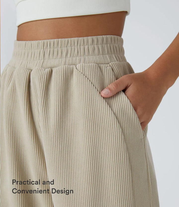 High Waisted Pocket Straight Leg Baggy Mop Corduroy Casual Pants