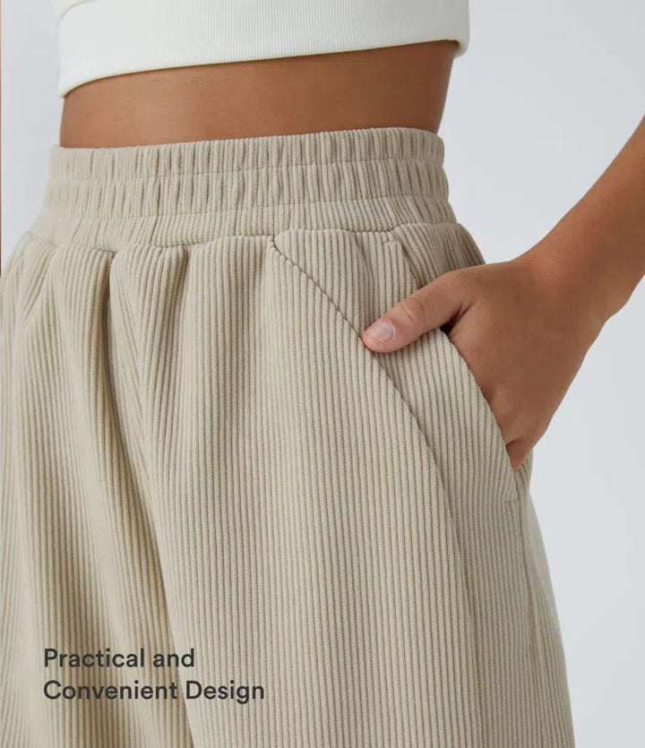 High Waisted Pocket Straight Leg Baggy Mop Corduroy Casual Pants