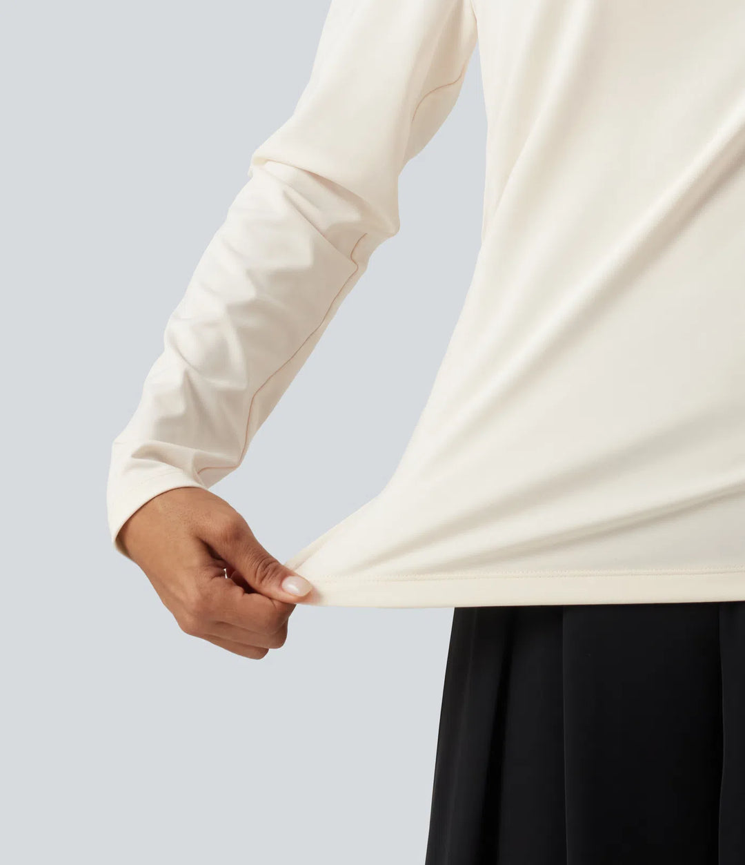 Asymmetric Cowl Neck Long Sleeve Ruched Slit Hem Work Blouse
