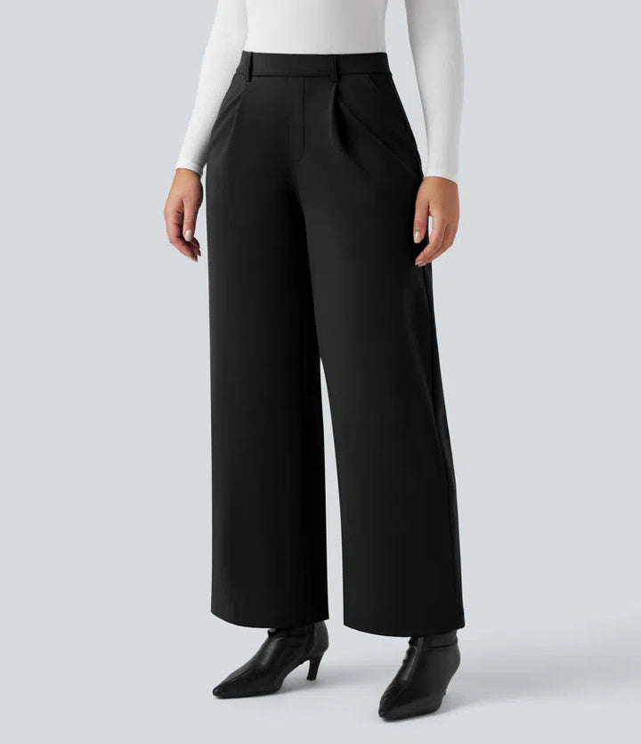 SoftlyZero Plush Thermal High Waisted Straight Leg Work Pants with Pockets